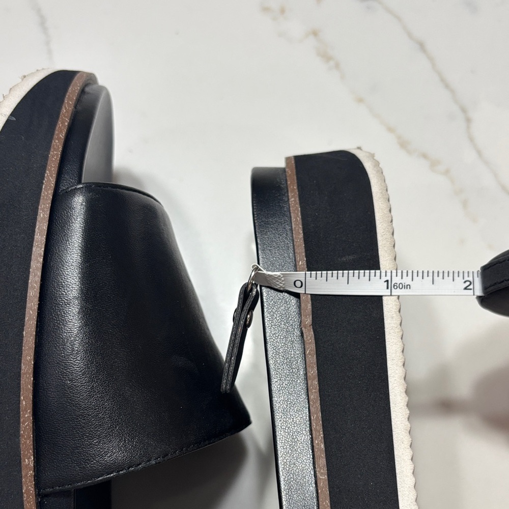 Vince Camuto Black Slide Sandals with Gold Logo - Picture 7 of 8